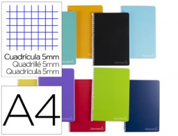 Cuaderno espiral Liderpapel Witty A4 tapa dura 80h 75g c/4mm. colores surtidos